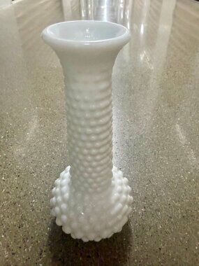 Vintage Hoosier Glass Hobnail Milk Glass Bud Vase White Flared Rim